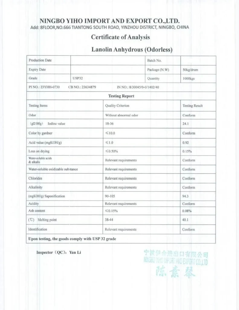 آنالیز لانولین