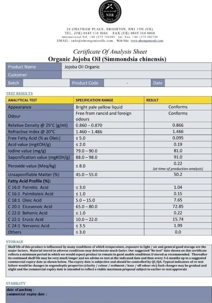 آنالیز روغن جوجوبا